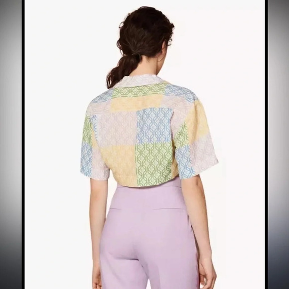 Sandro linen blend crop patched top size 2 in excellent condition - Picture 3 of 10